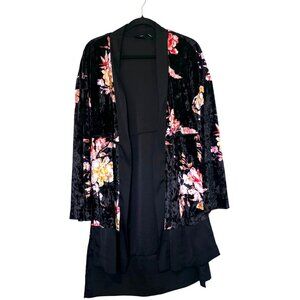 Urban Outfitters Womens Floral Kimono Duster Jacket XS/S Black Crush Velvet Robe